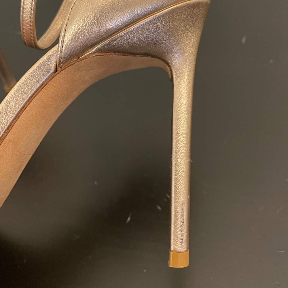 YSL Yves Saint Laurent Metallic Rose Gold Leather Amber Sandals Size 39.5 - Picture 15 of 16